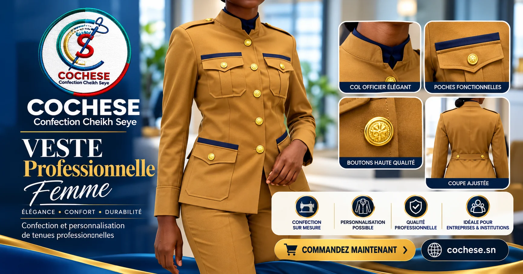 Veste Officielle Bleu Marine à Col Officier — COCHESE