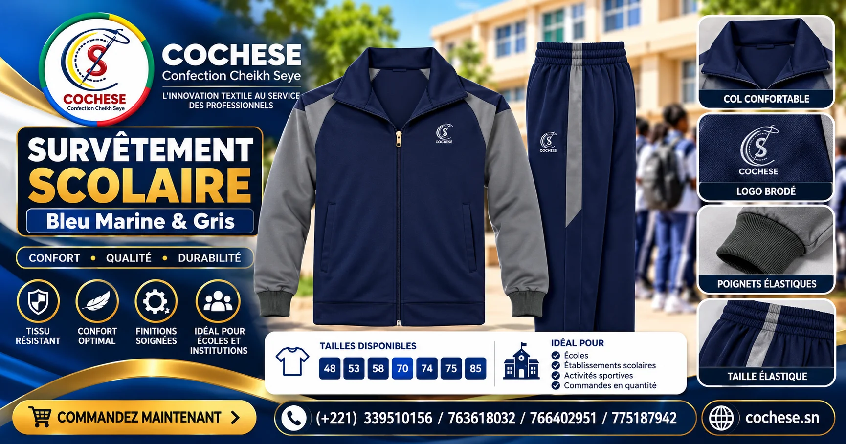 Survêtement scolaire enfant bleu marine et gris – COCHESE
