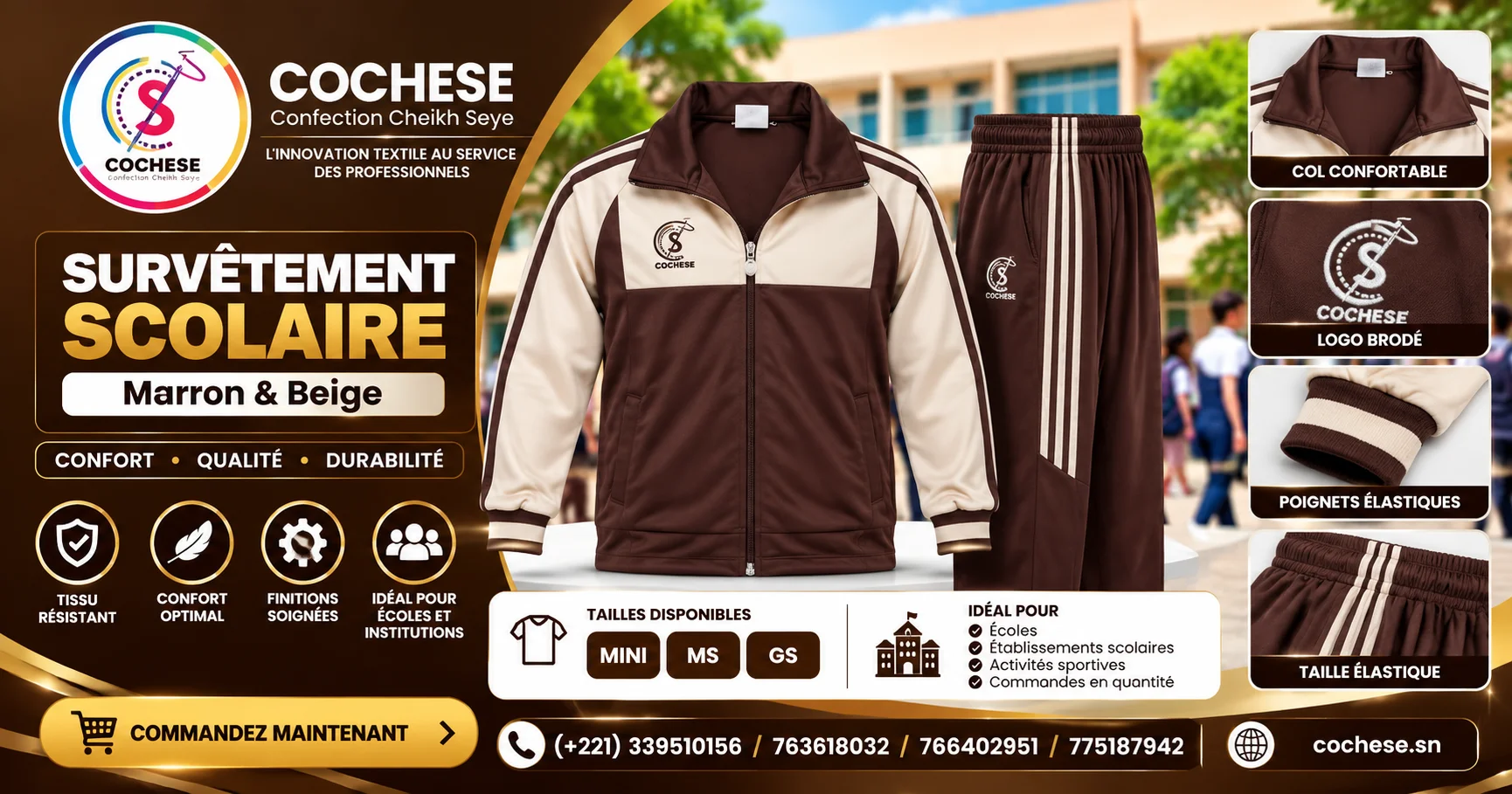 Survêtement scolaire enfant marron et beige – COCHESE