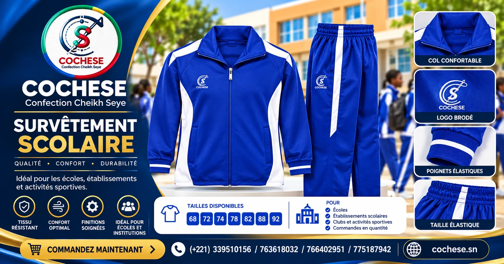 Survêtement Scolaire Bleu Royal & Blanc – COCHESE